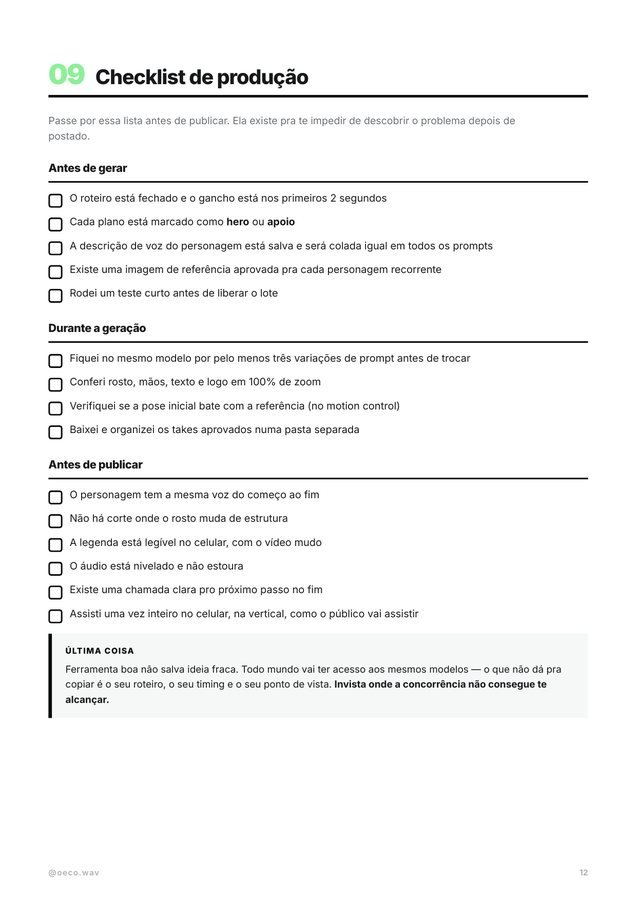 Checklist de produção